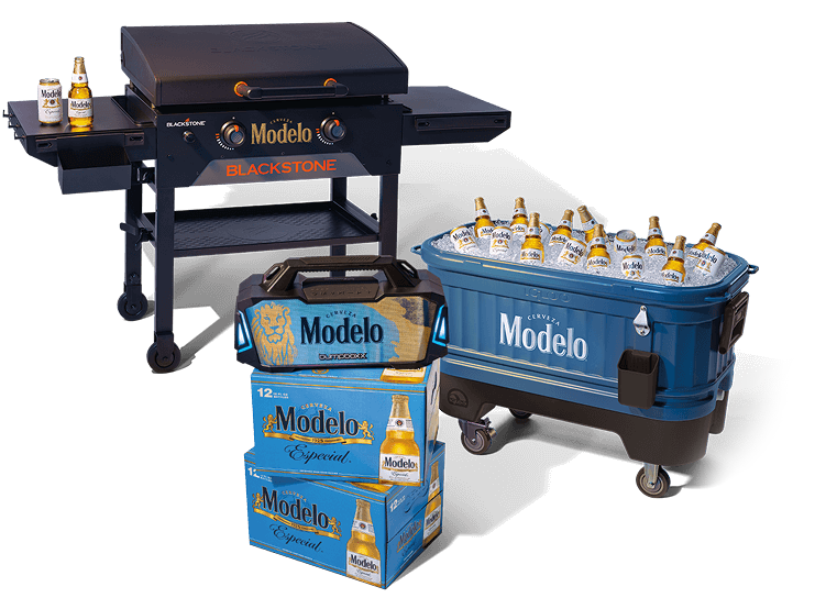 Modelo branded Blackstone grill, Bumpboxx Thump, Igloo Party Bar Cooler