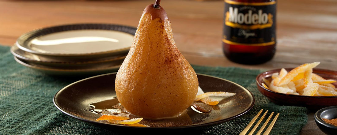 Poached Pears in Modelo